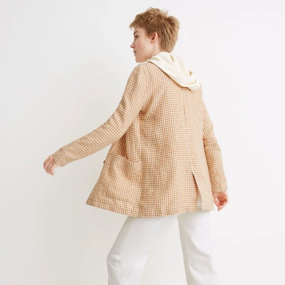 Madewell | Oversized Gingham Blazer "Dorset" in Tan & White Plaid Size XXS - Picture 7 of 11